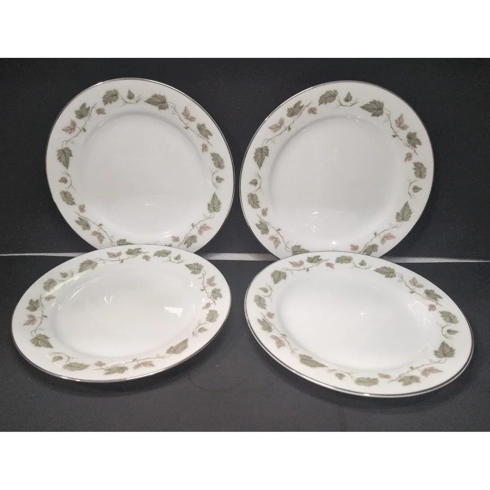 Noritake Vineyard Salad Plates #6449, Set of 4, Vintage Fine China Leaves Border